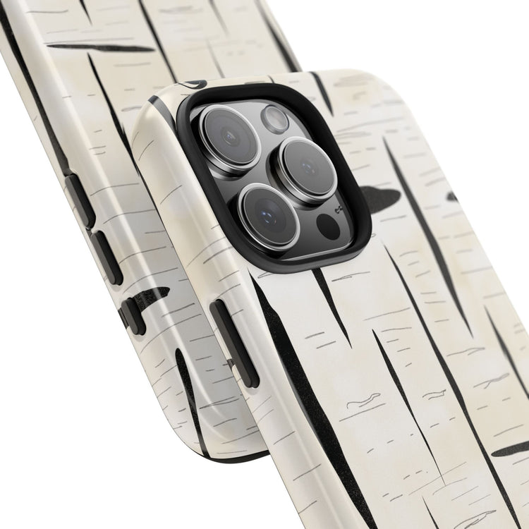 Modern Mountain Sunset Phone Case in use, highlighting tranquil mountain design with warm burnt orange and golden sunset tones.