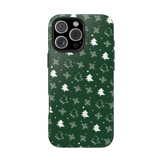 Phone Case Winter Snowflake and Tree Pattern - Green