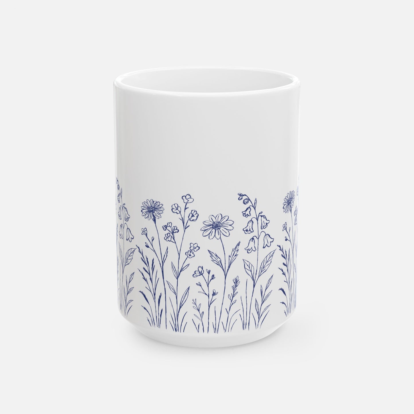 Floral Mug - Blue Wildflower Illustration Ceramic Mug (11oz, 15oz)
