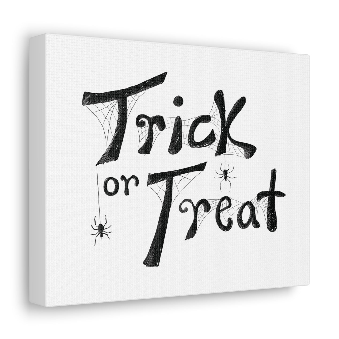 Canvas Gallery Wraps - Trick or Treat Illustrated Text with Spiders, Halloween Wall Art Decor, Spiderweb Canvas Prints, Spooky Home Decor,