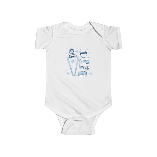 Ski LOVE Baby Bodysuit | Hand-Drawn Ski Equipment Design