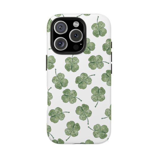 Four Leaf Clover Phone Case – Lucky Clover Pattern, St. Patrick's Day Shamrock Design, Green Clover Phone Cover, Protective Phone Shell