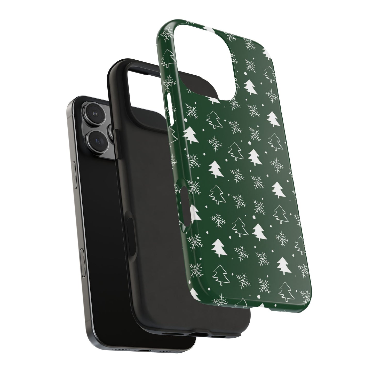 Phone Case Winter Snowflake and Tree Pattern - Green