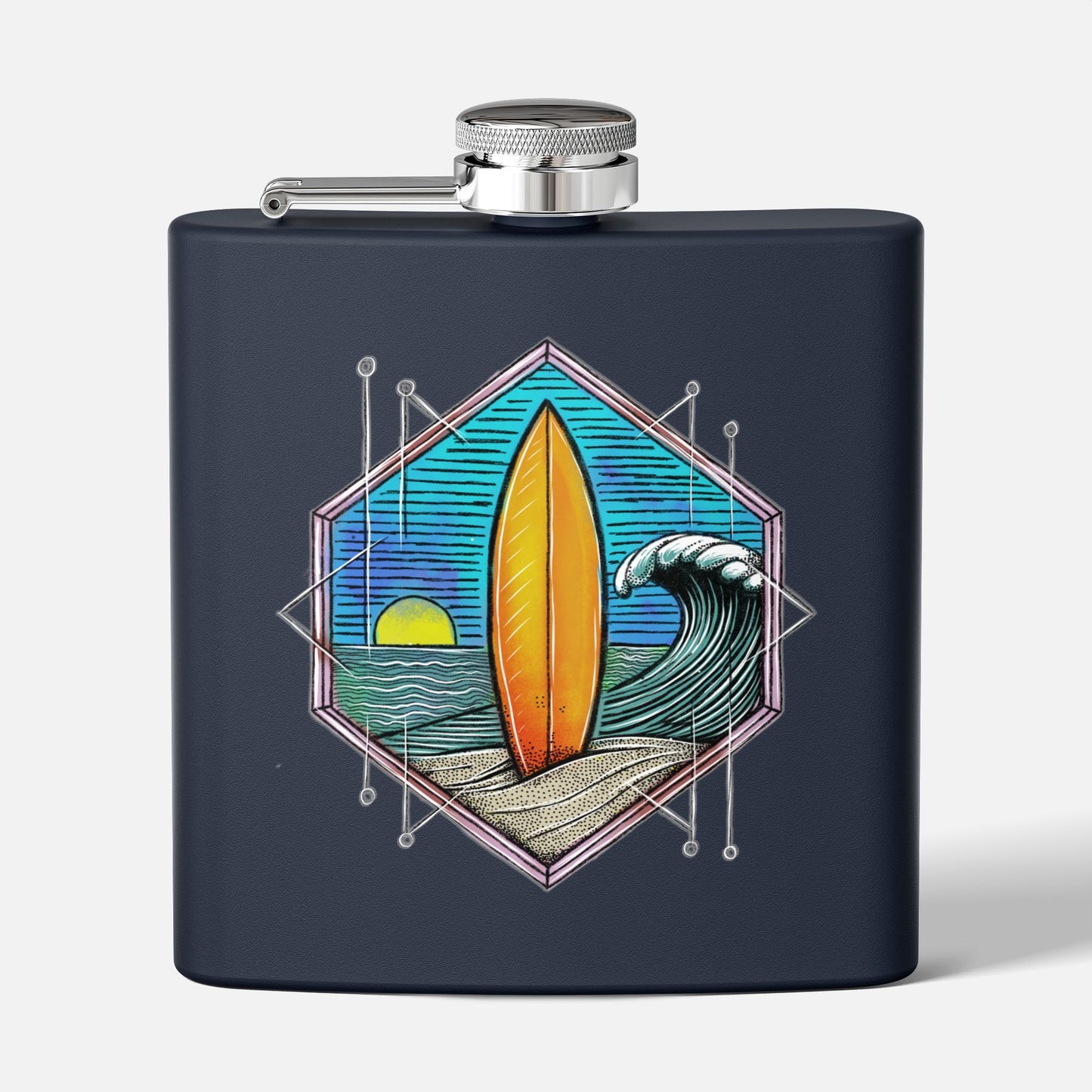 Ocean Wave and Surf Board Flask
