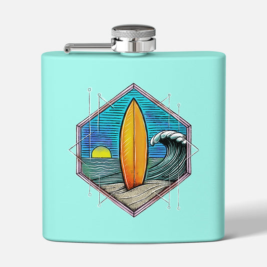 Ocean Wave and Surf Board Flask