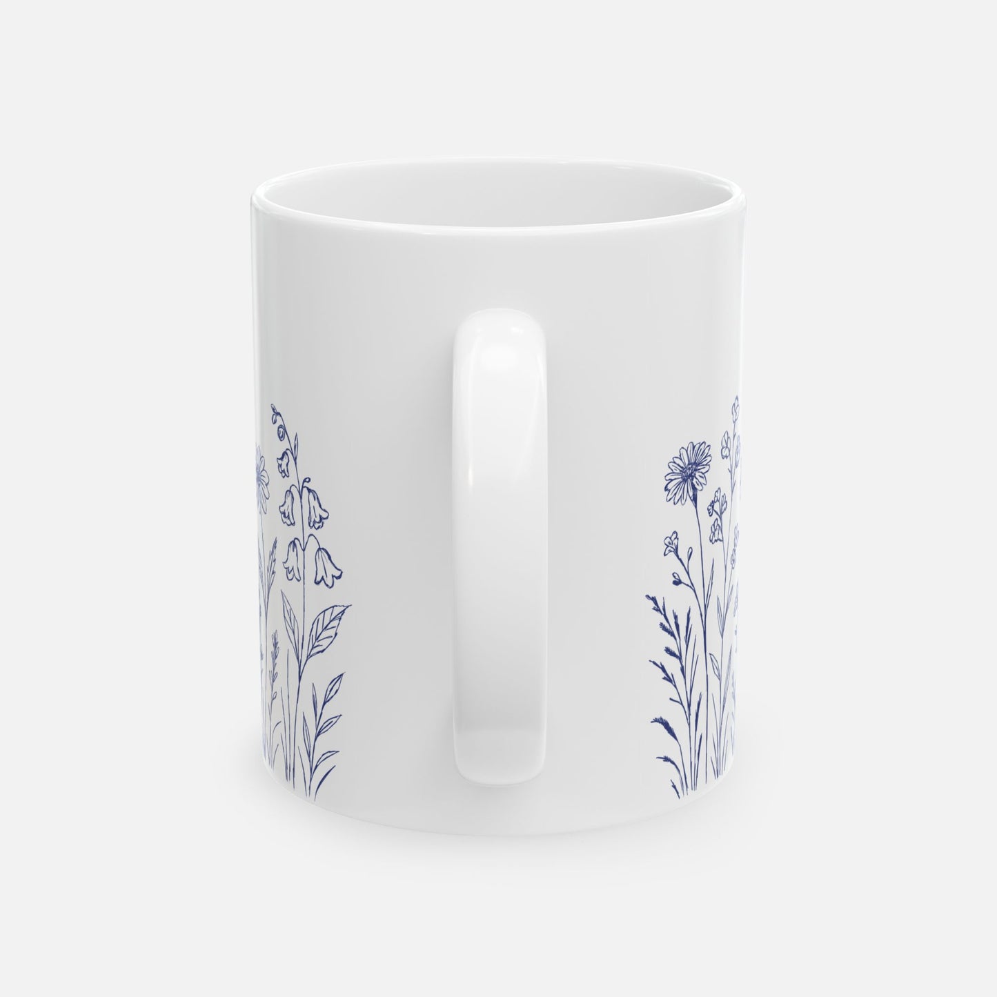 Floral Mug - Blue Wildflower Illustration Ceramic Mug (11oz, 15oz)