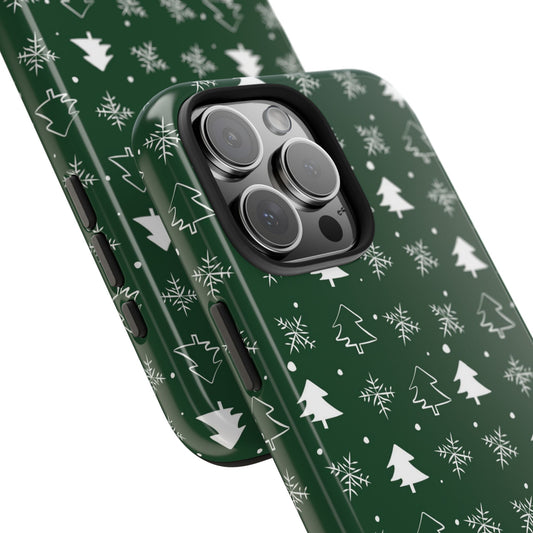 Phone Case Winter Snowflake and Tree Pattern - Green
