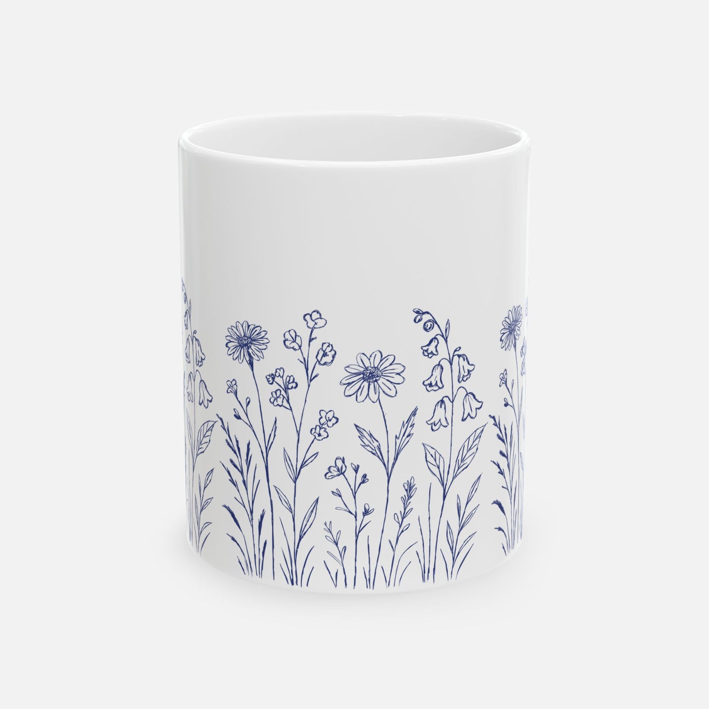 Floral Mug - Blue Wildflower Illustration Ceramic Mug (11oz, 15oz)
