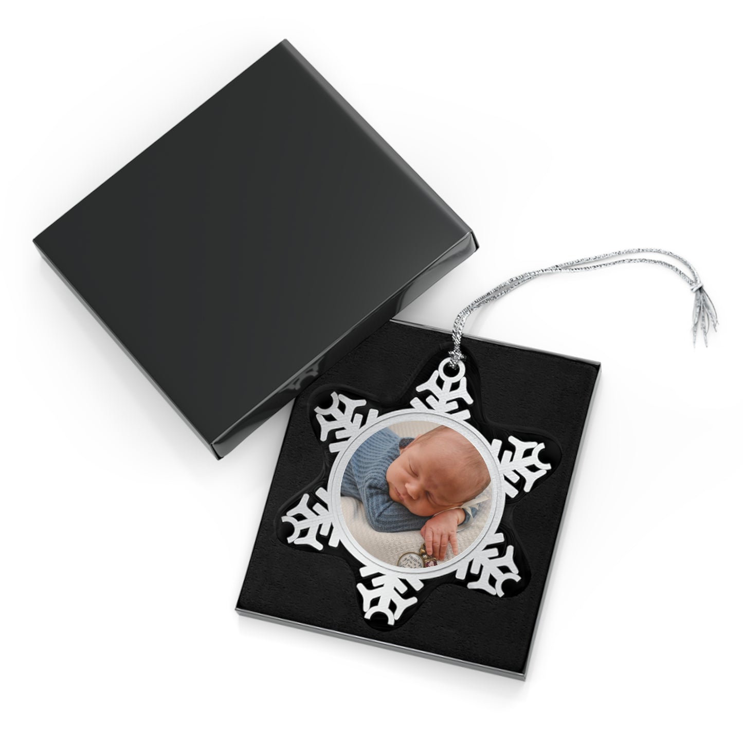Ornament, Custom Photo, Christmas Decoration, Holiday Gift, Personalized Keepsake, Pewter Snowflake