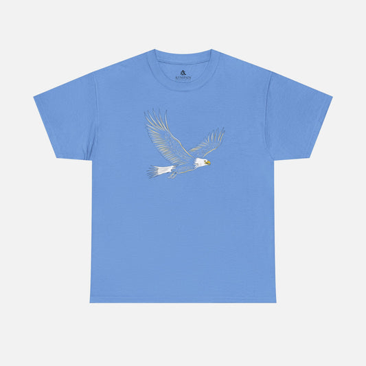 Bald Eagle T-Shirt in blue on a white background, featuring a bold illustrated eagle design, perfect for patriots and wildlife enthusiasts.
