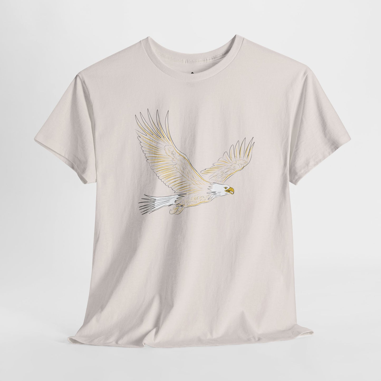 Bald Eagle T-Shirt in Tan on a white background, featuring a bold illustrated eagle design, perfect for patriots and wildlife enthusiasts.