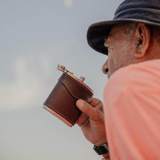 The Heritage Leather Wrapped Flask by Mission Mercantile Leather Goods