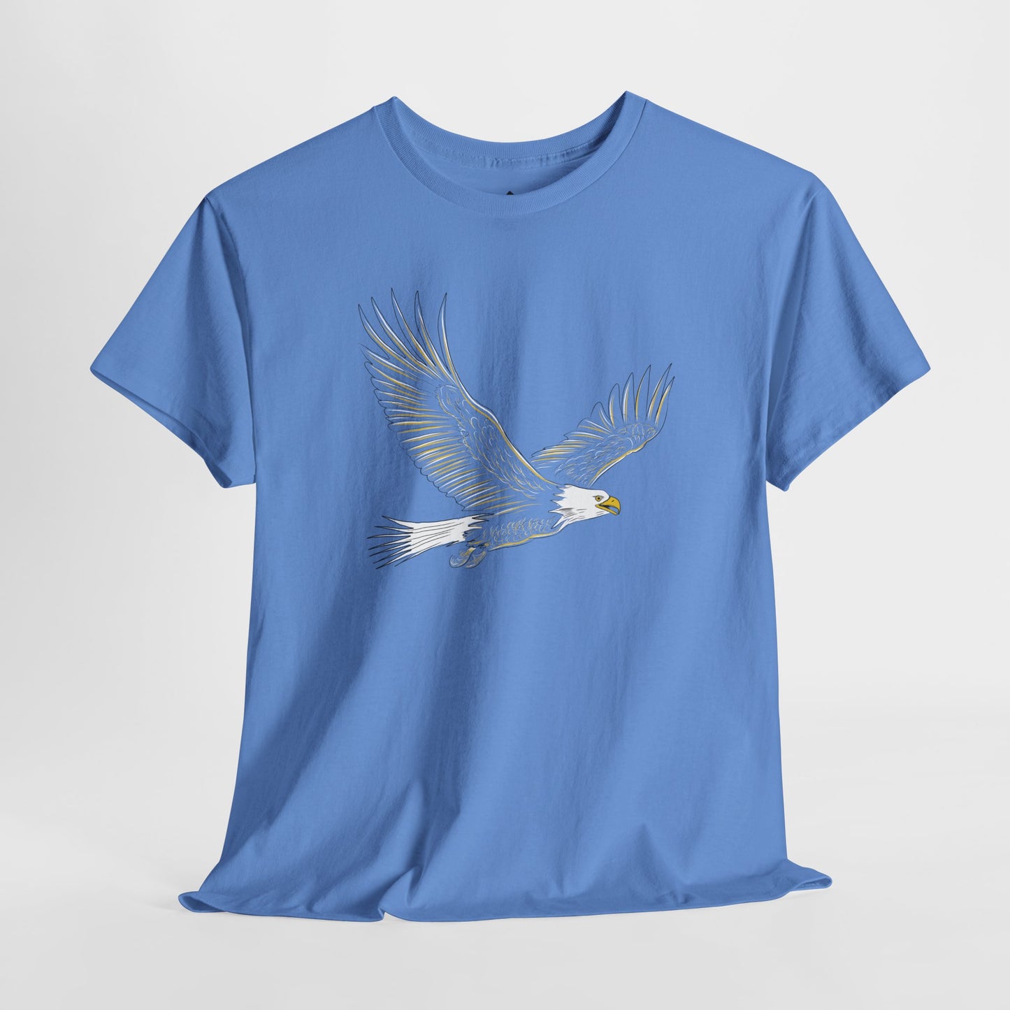 Bald Eagle T-Shirt in blue on a white background, featuring a bold illustrated eagle design, perfect for patriots and wildlife enthusiasts.