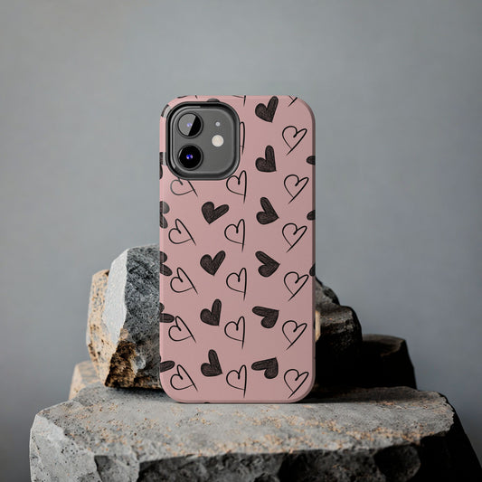 Heart pattern phone case on a rock. Perfect gift for valentines day or anyone who loves love for year round phone protection.