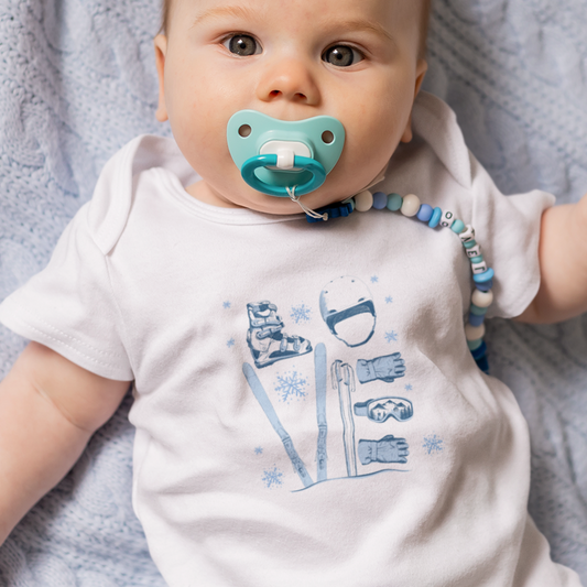 Ski LOVE Baby Bodysuit | Hand-Drawn Ski Equipment Design