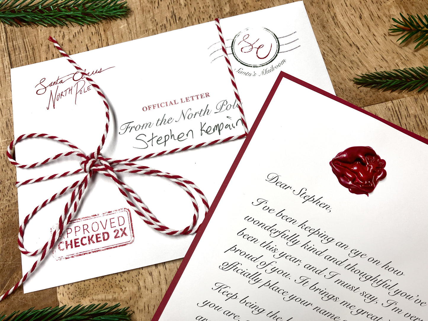Handmade Personalized Letter from Santa – Custom Nice List Note with Reindeer Wax Seal