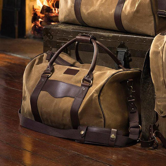 The Campaign Medium Waxed Canvas Duffle Smoke-Brown by Mission Mercantile Leather Goods