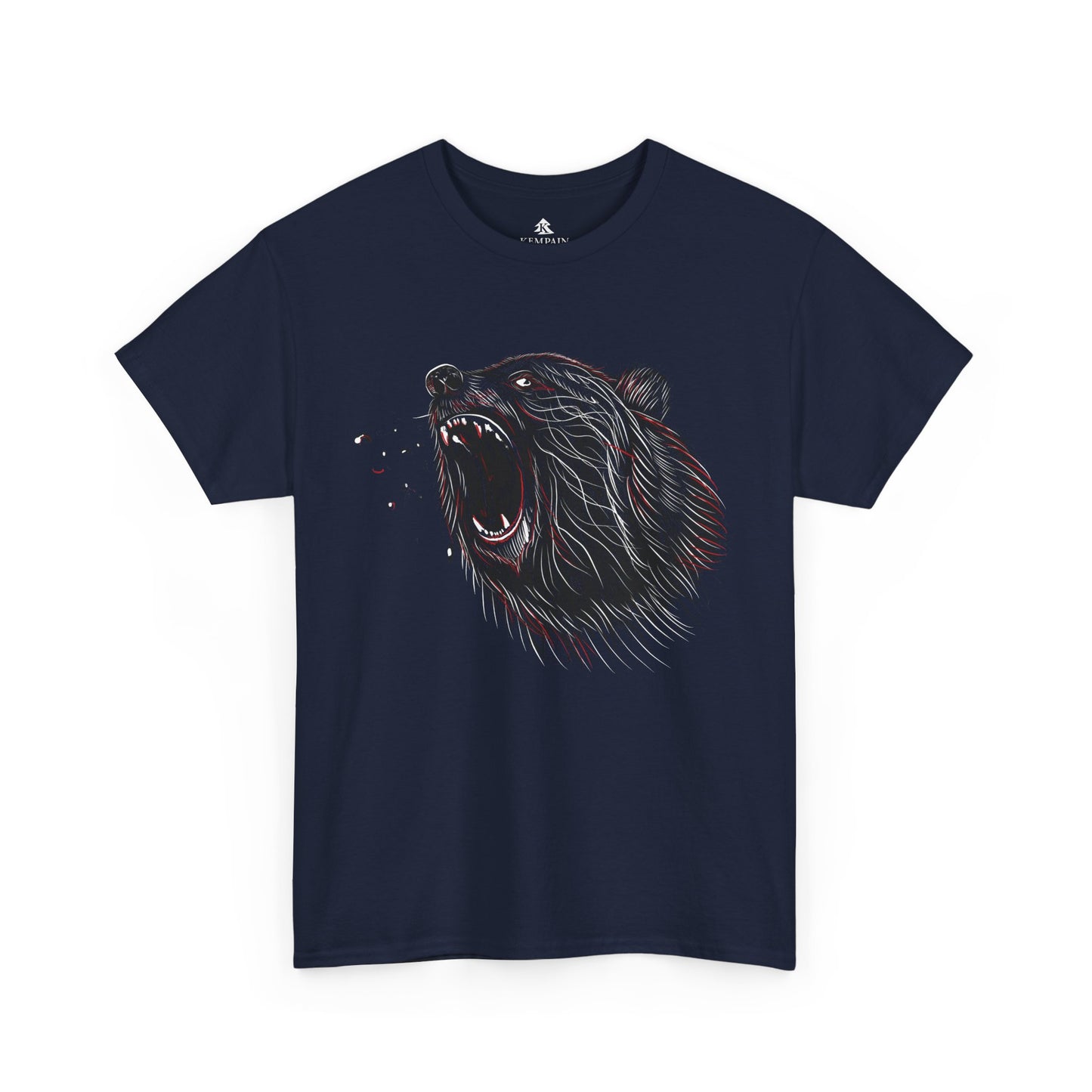 Navy Blue Roaring Bear T-shirt unisex nature and wildlife graphic tee on white background.