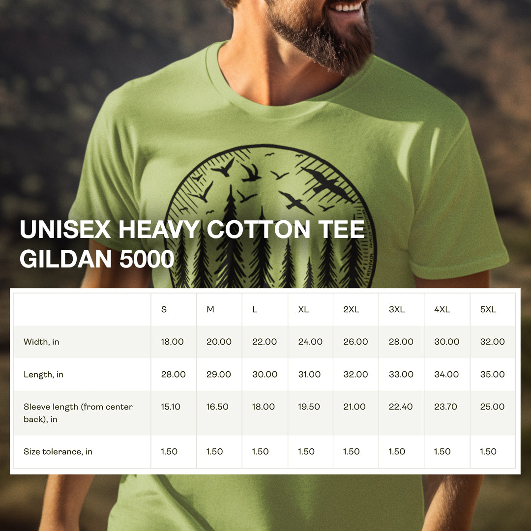 Size chart for Wildwood Flight T-Shirt, providing detailed measurements for a comfortable and classic fit.