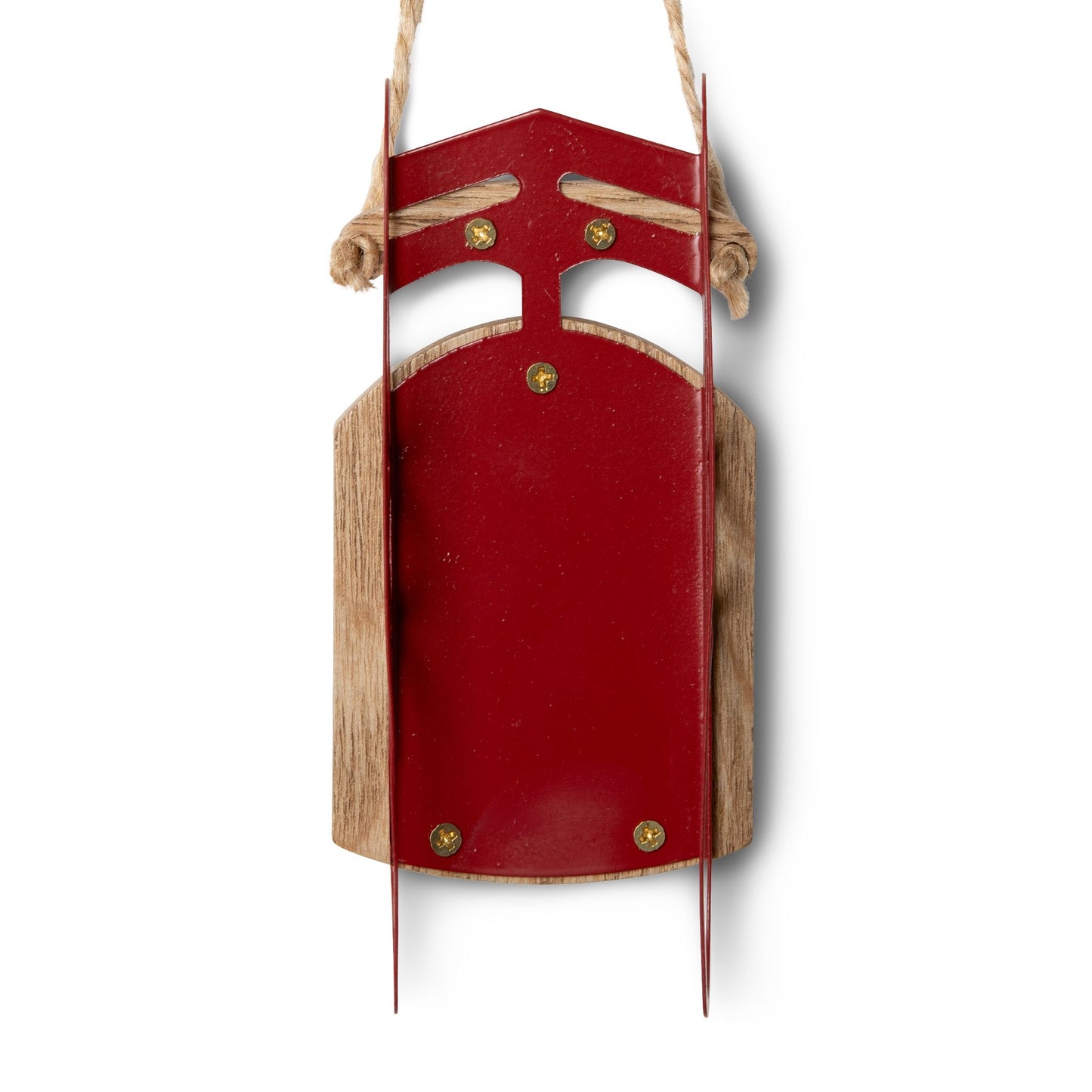 A detailed photo focused on back of sled ornament showing the quality construction.