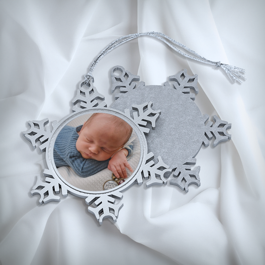 Ornament, Custom Photo, Christmas Decoration, Holiday Gift, Personalized Keepsake, Pewter Snowflake