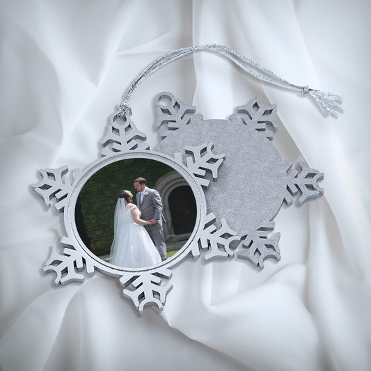 Ornament, Custom Photo, Christmas Decoration, Holiday Gift, Personalized Keepsake, Pewter Snowflake