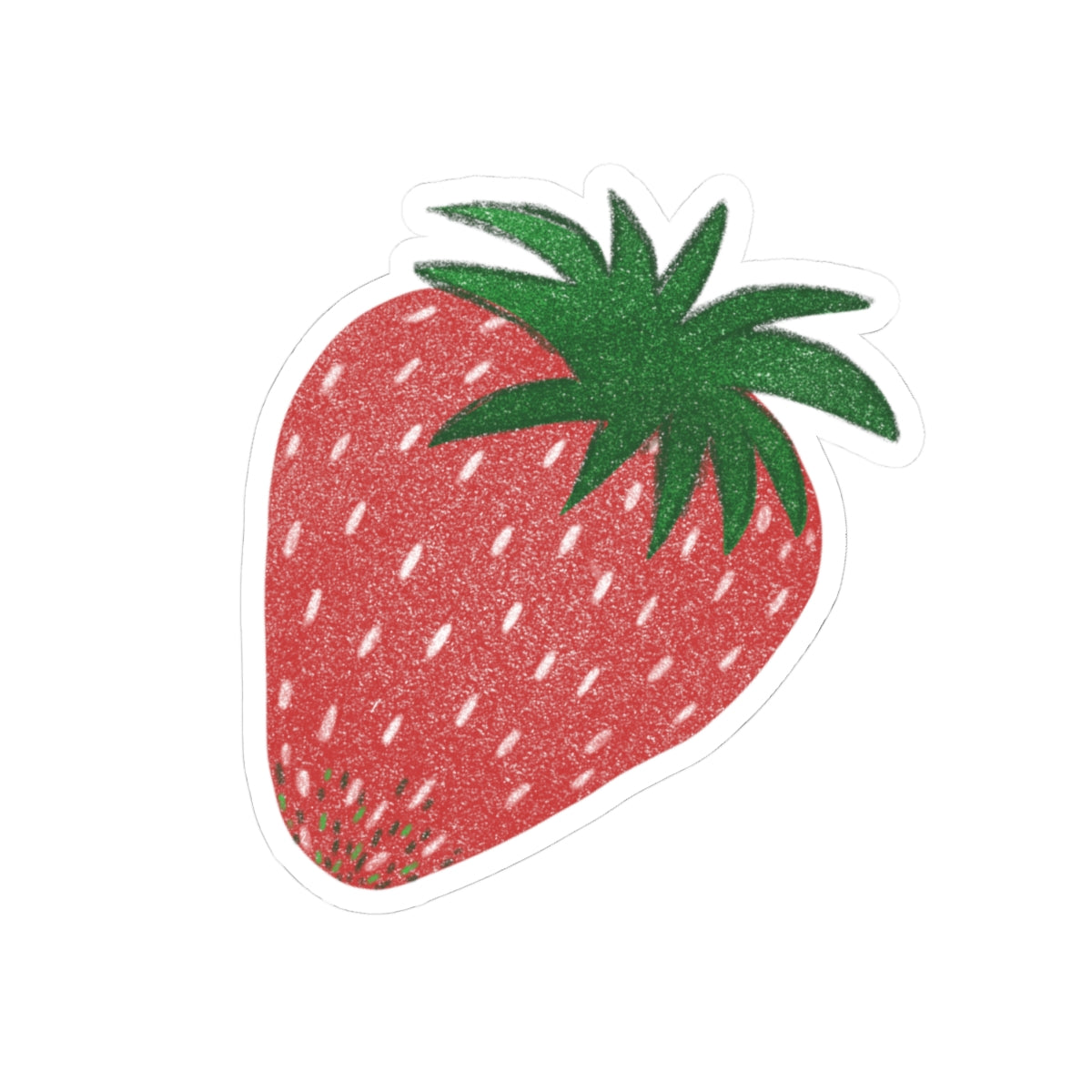 A sticker featuring Illustration of a red strawberry with green leaves on a white background