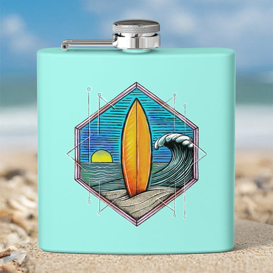 Ocean Wave and Surf Board Flask