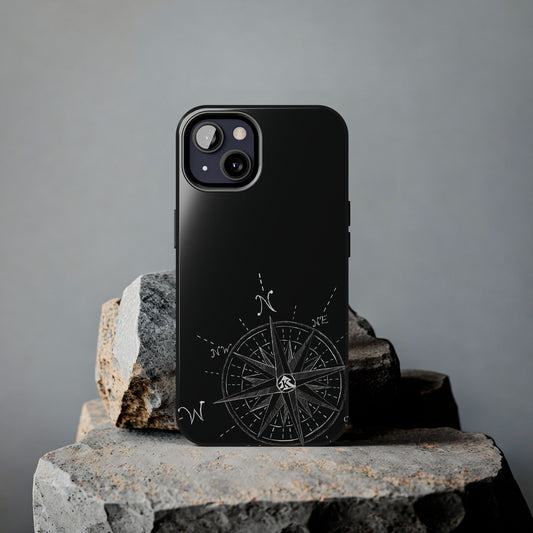 The True North black Phone Case featuring illustrated vintage compass rose by Kempain-.