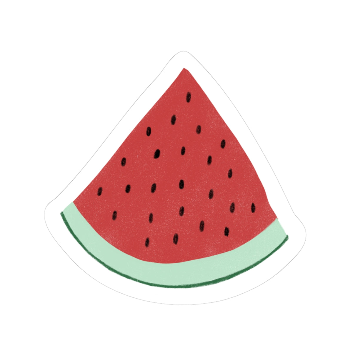 A sticker featuring Illustration of a watermelon slice on a white background