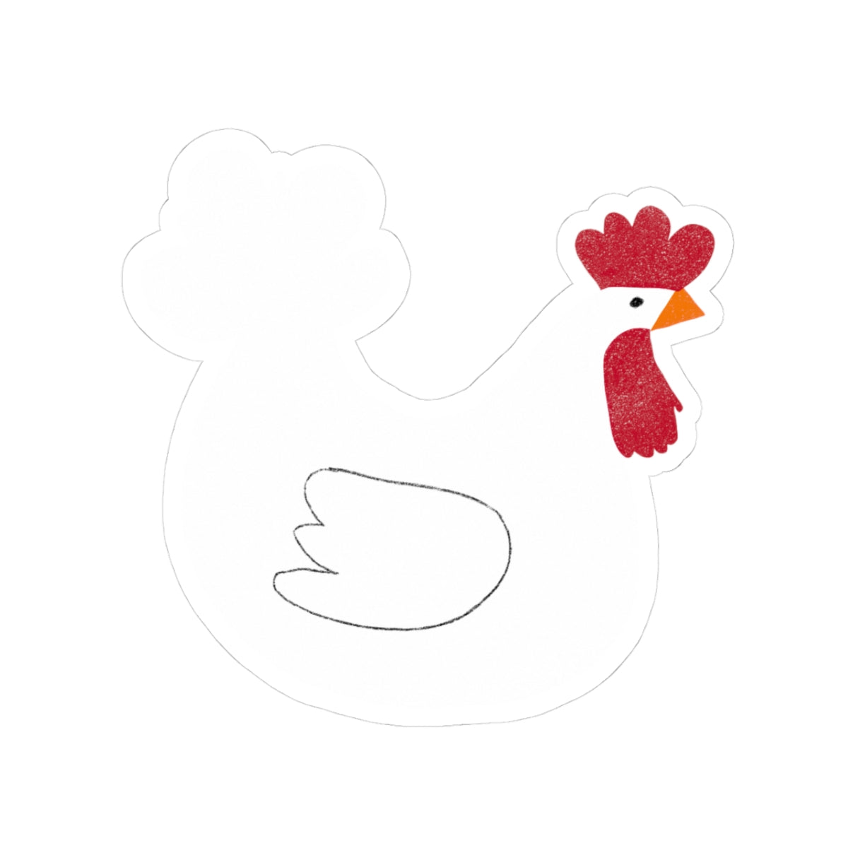 Cartoon white leghorn chicken sticker with a red comb on a white background