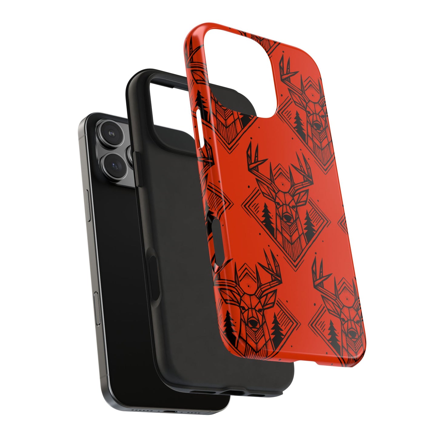 Exploded view of the Antler Buck iPhone Case, highlighting its dual-layer protection with a shock-absorbing rubber liner and durable outer shell.