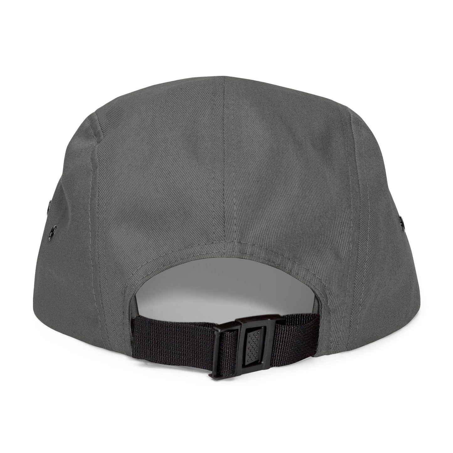 Back view of the Antler & Pine grey 5-panel hat on a white background, showing adjustable strap and low-profile structure designed for comfort and outdoor use.