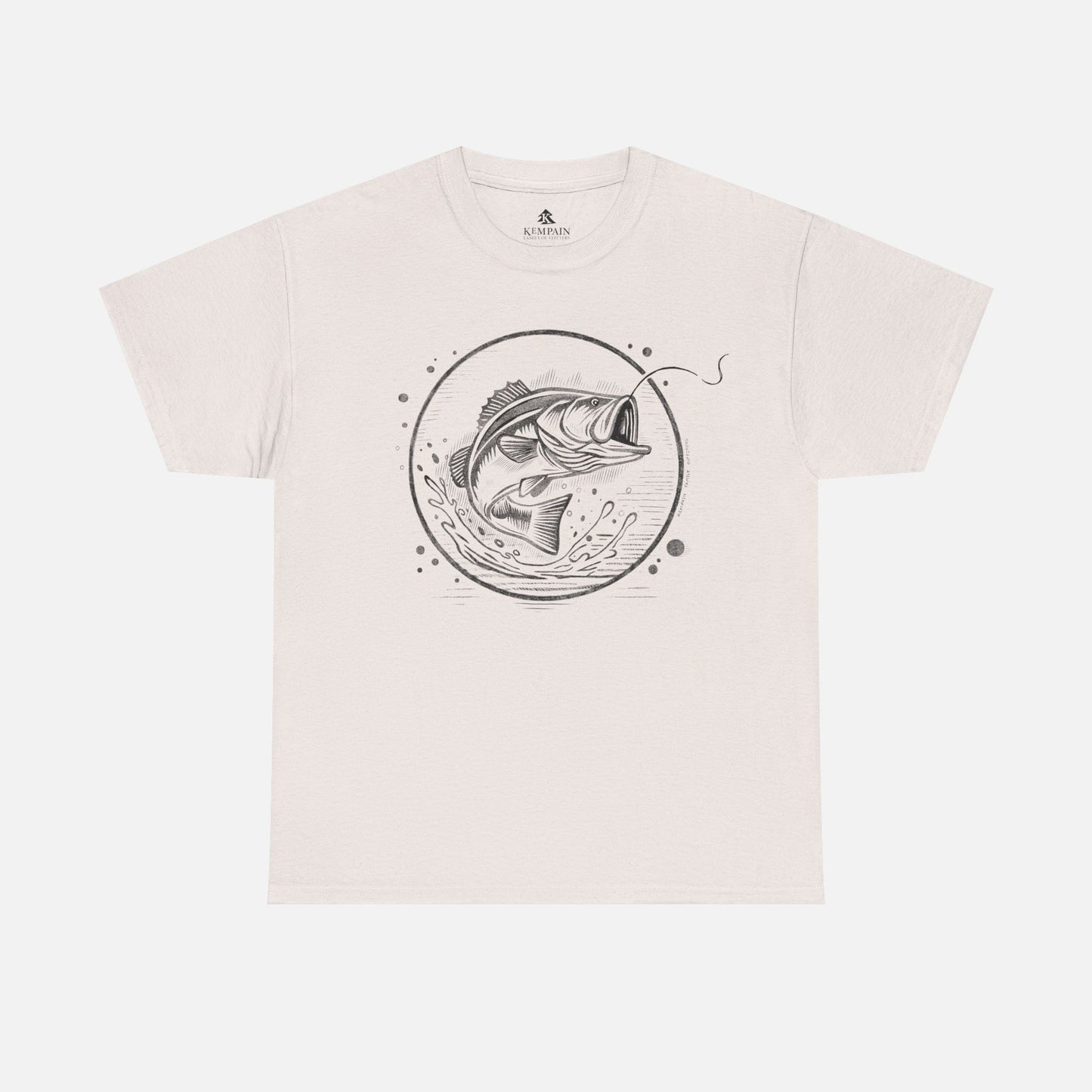 Bass Jumping Geometric Tee in ice grey on a white background, showcasing a dynamic fish design for outdoor adventurers and nature lovers.