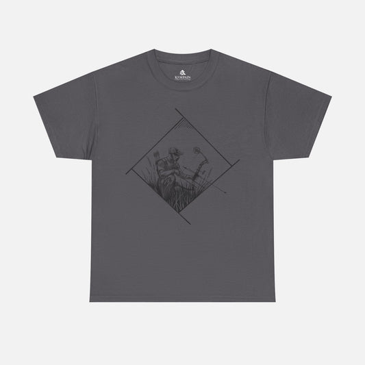 Bow Hunter Geometric Tee in grey on a white background, showcasing a rugged hunting-inspired design for bowhunters and nature lovers.