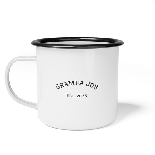 White mug with black rim and 'Grampa Joe Est. 2025' text on a white background