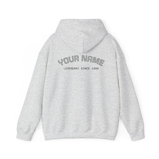 Bigfoot Gray hoodie with custome text on the back on a white background - showcase your legendary style.