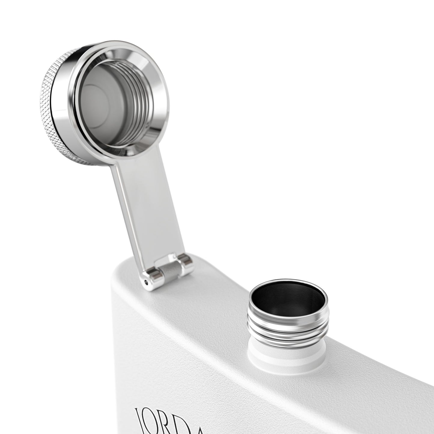 Close-up detail of stainless steel flask cap and top edge from Kempain Family Outfitters