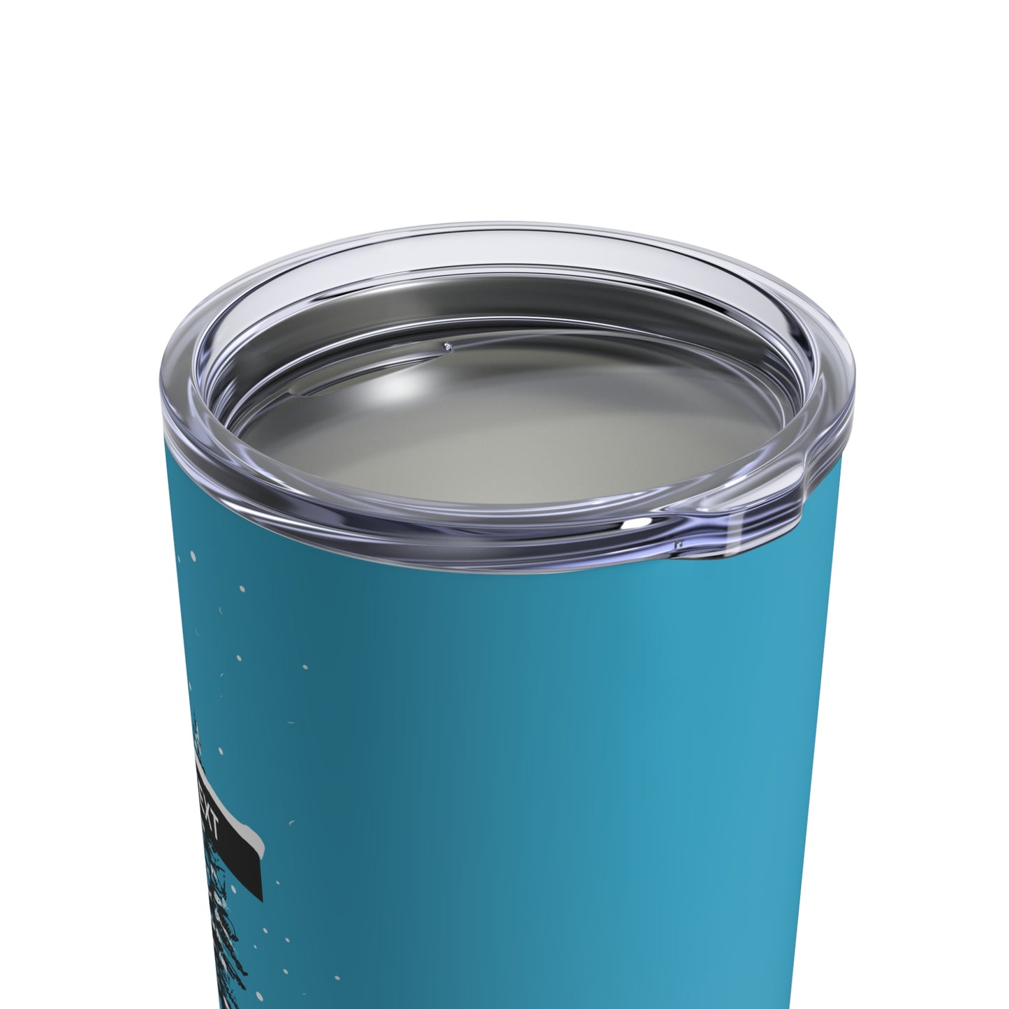 Close-up of the top of the Custom Ski Trail Sign Tumbler, highlighting the BPA-free lid and stainless steel rim for secure and easy sipping.