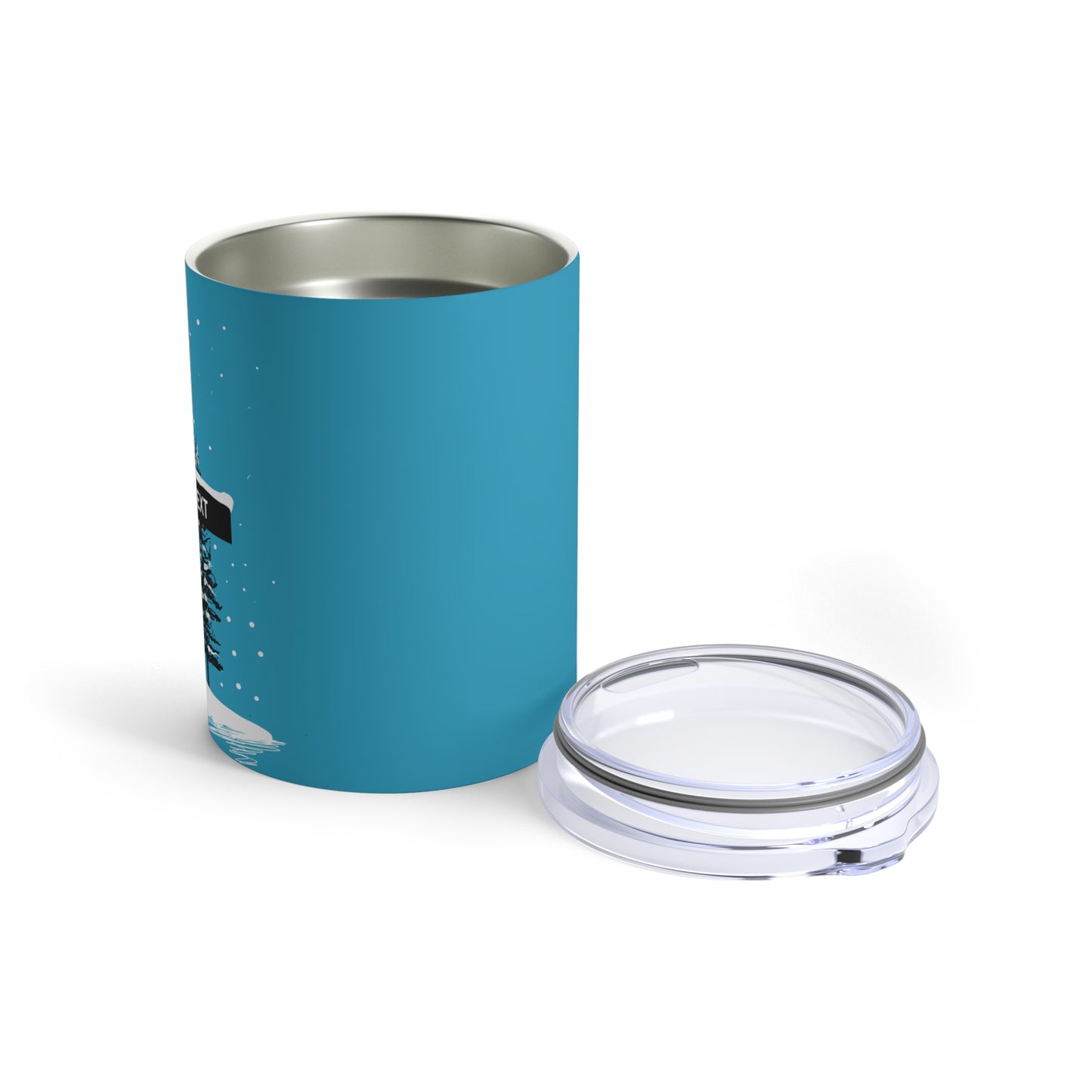 Custom Ski Trail Sign Tumbler with the lid off on a white background, showcasing the stainless steel interior and durable vacuum-insulated design.