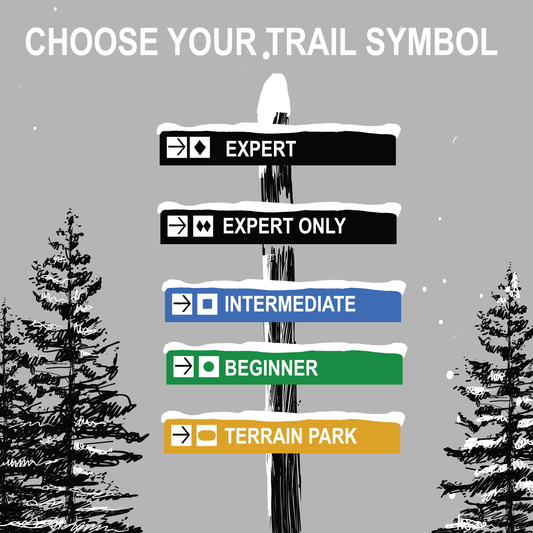 Symbol options for the Custom Ski Trail Sign Tumbler, featuring various icons like skis, snowflakes, and mountains for personalization. Ideal for ski enthusiasts to customize their tumbler.