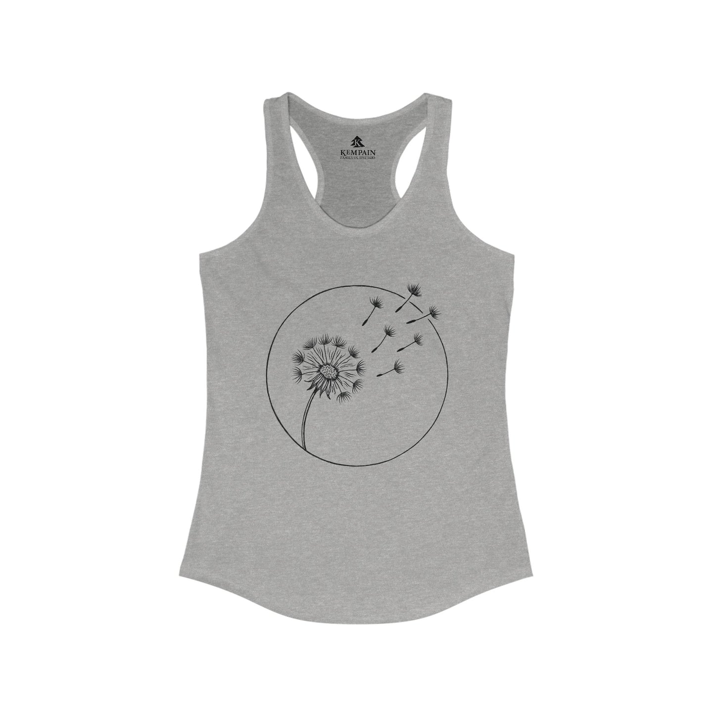 Dandelion Breeze heather grey Tank displayed on a white background, showcasing the elegant nature-inspired design.