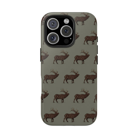 Elk Pattern iPhone 16 Pro Case front view on a white background, showcasing a durable protective shell with a nature-inspired elk design for outdoor enthusiasts.