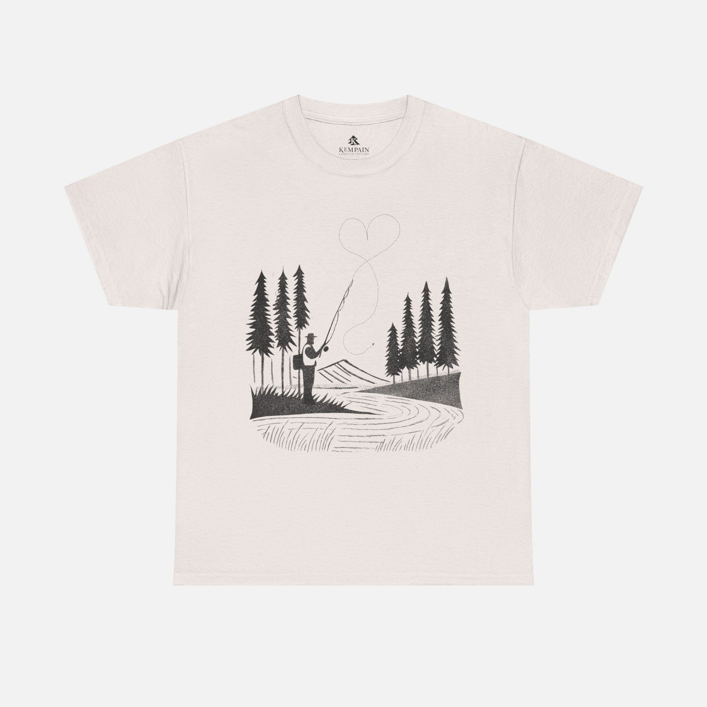 Fly Fishing T-Shirt in ice grey on a white background, designed for fishermen who love nature and adventure.