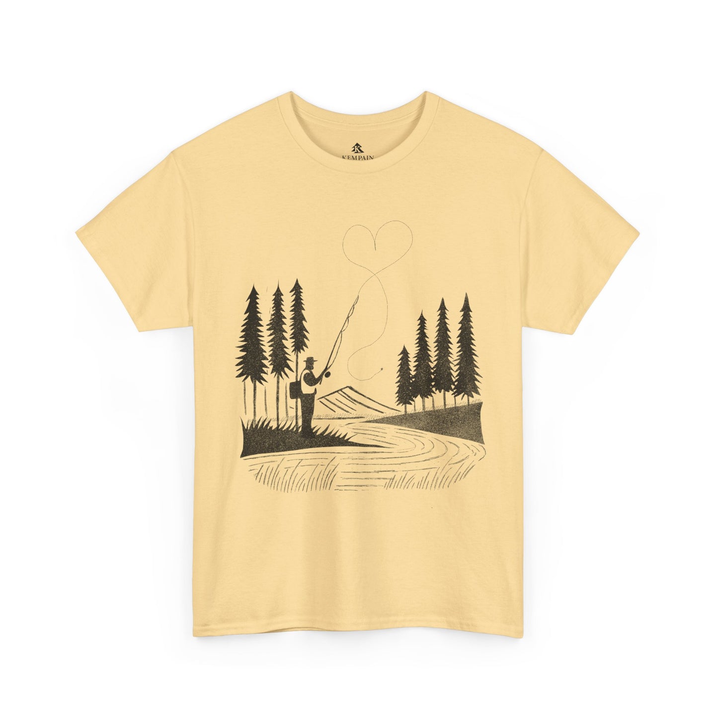 Fly Fishing T-Shirt in yellow on a white background, designed for fishermen who love nature and adventure.