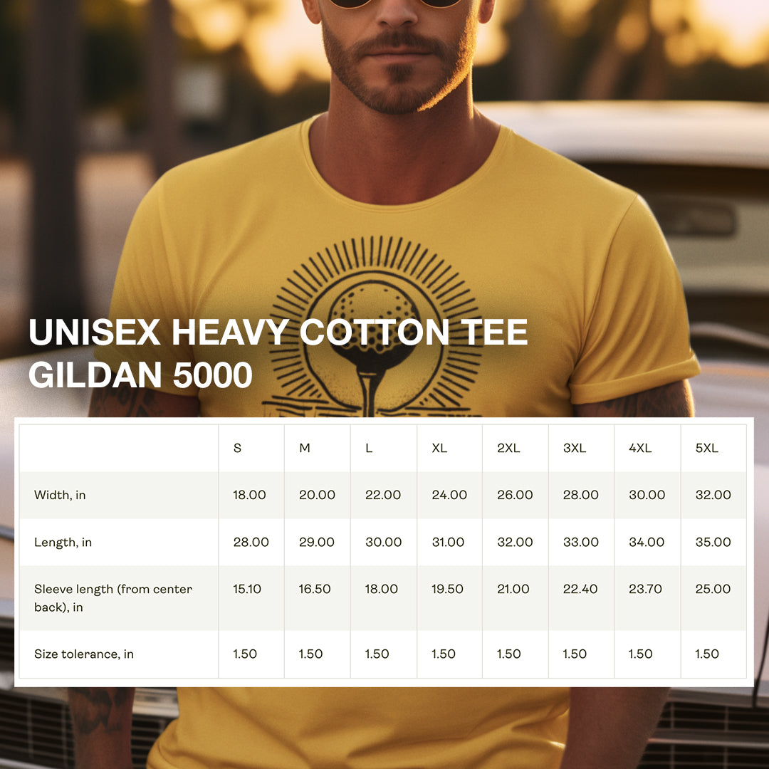 Size chart for Geometric Golf Ball T-Shirt, providing detailed measurements for a comfortable and relaxed fit.