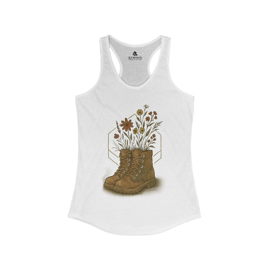 White Hiking Boots and Wildflowers Tank Top displayed on white background —perfect for outdoor lovers.