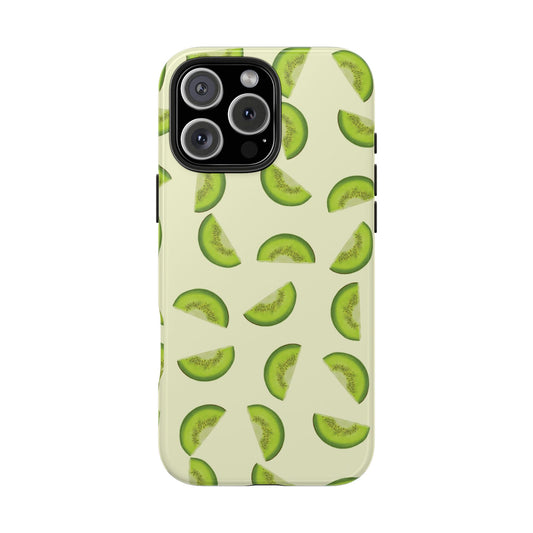 Front view of Kiwi Pattern Phone Case on white background, featuring a bold illustrated kiwi fruit design on a glossy finish.
