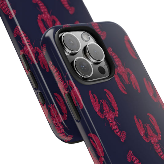 Angled close-up of Lobster Pattern Phone Case showcasing the glossy surface and bold, marine-inspired lobster artwork.