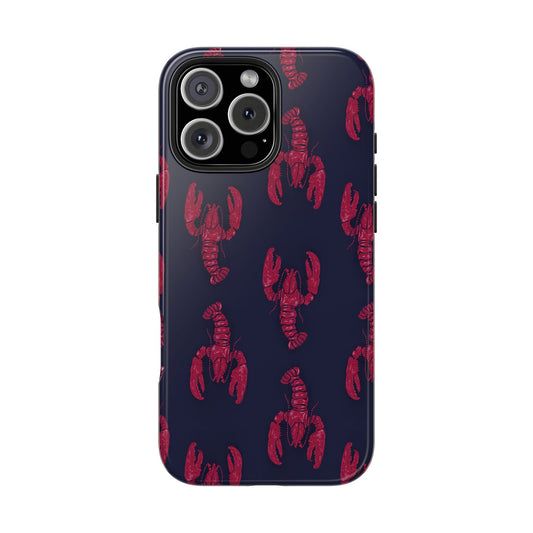 Front view of Lobster Pattern Phone Case on white background, featuring a playful repeating lobster illustration with a sleek, glossy finish.